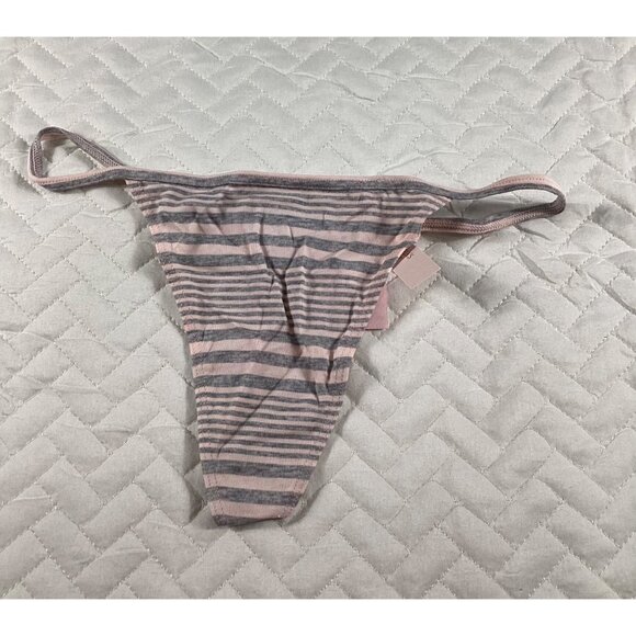 Victorias Secret Striped V-String Panty M/M Pink & Gray Cotton Underwear soft - Picture 1 of 4